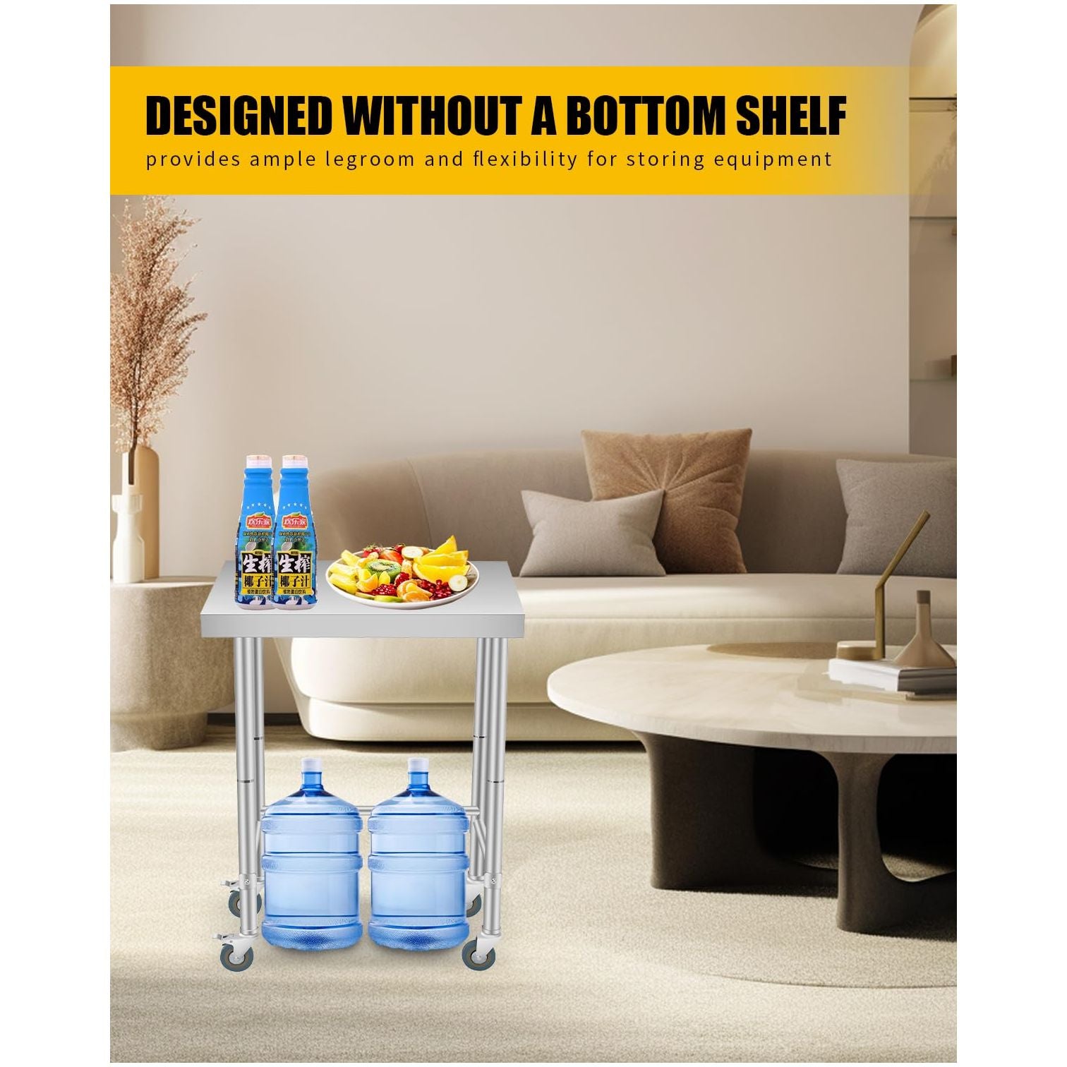 Garvee Mesa de Acero Inoxidable 45,72×71,12cm Mesa de Cocina Comercial Diseño Abierto Patas o Ruedas Acero Inoxidable